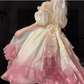 Roses Flowers Masquerade Prom Dress Champagne Pink Gradient Floral Wedding Dress Vintage Princess Dress with Pearls Y2401