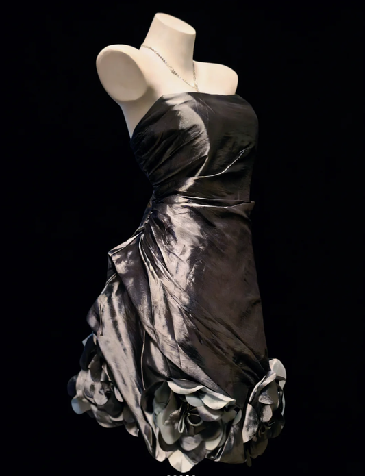 Fashion Smoke Gray Satin Pleated Short Homecoming Dress Birthday Outfits SP1491