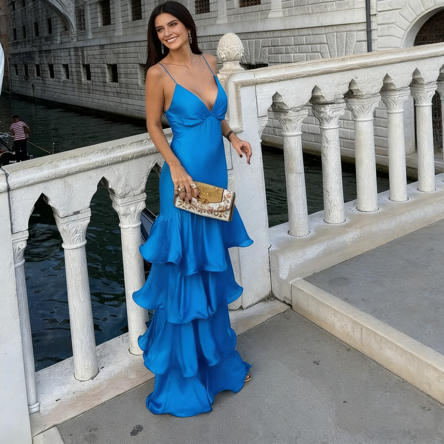 Classy Spaghetti Straps Burgundy Satin Layered Mermaid Evening Dress Long Wedding Guest Dress SP1304