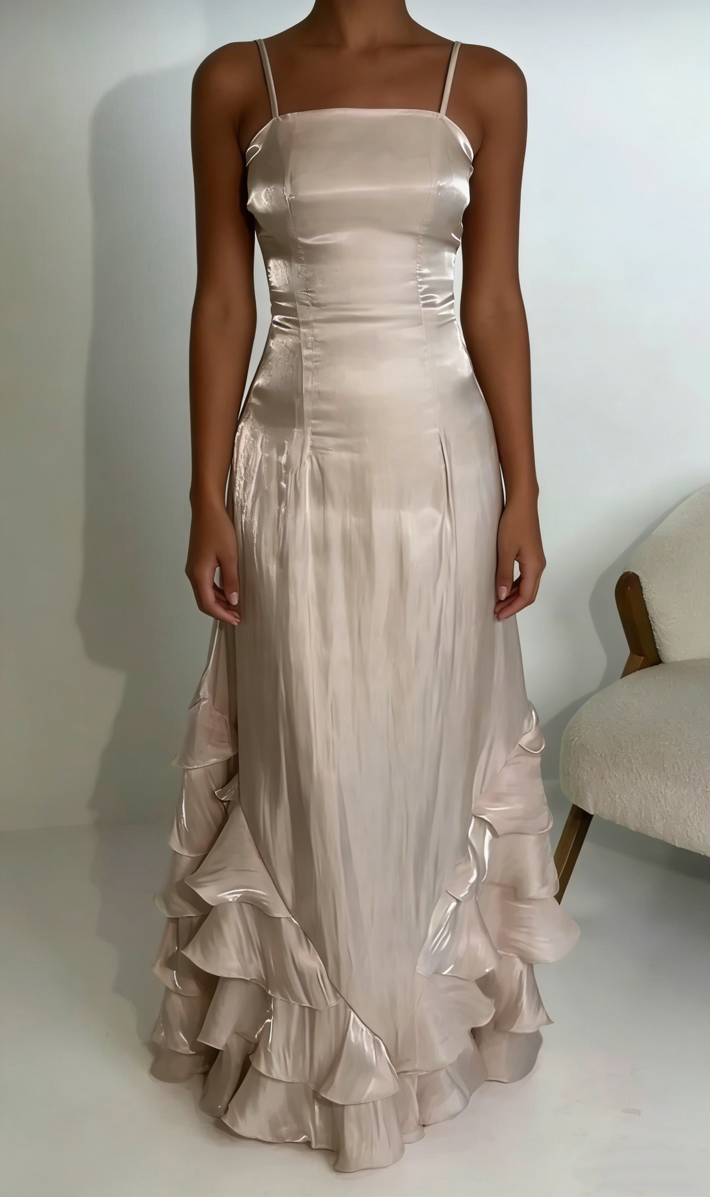 Vintage Prom Dresses with Pleated Ruffles,Floor Length Evening Gown Y4595