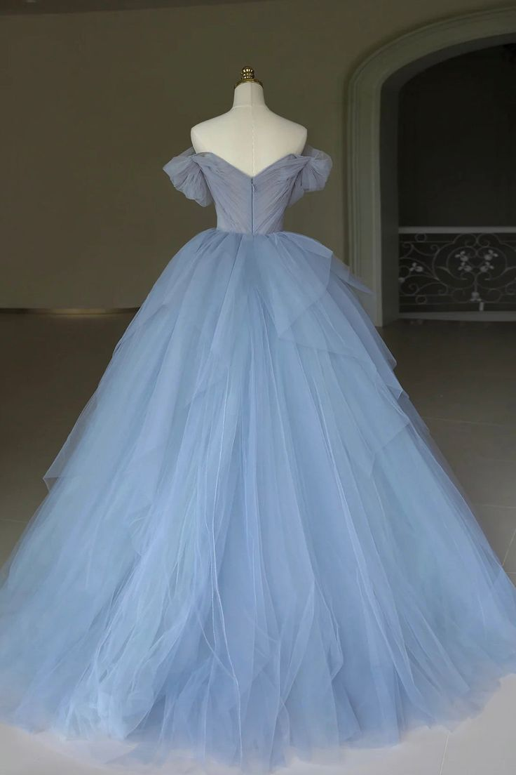 Fairy Tulle Appliques Prom Dress Blue Ball Gown Birthday Dress Y7682