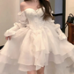 White Tea Break Dress, Romantic Prom Dress,Ruffle Corset Top, Graduation Dress, Flowy Princess Dress Y5384
