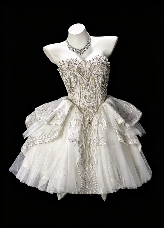 Pretty Strapless White Tulle Beaded A Line Short 8th Grade Homecoming Dress,Formal Mini 15th Birthday Outfits SP3164