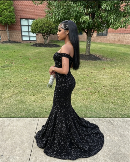 Black Sequins Mermaid Prom Dress,Shiny Black Prom Gown Y6115