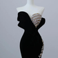 Black Luxurious Velvet Beaded Evening Dress Long Prom Dress Y7675