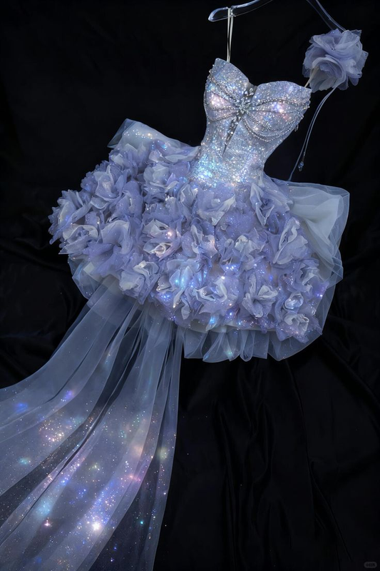 Charming Purple Sequin Tulle Beaded Short Homecoming Dress Cocktail Dress With Bow SP2790