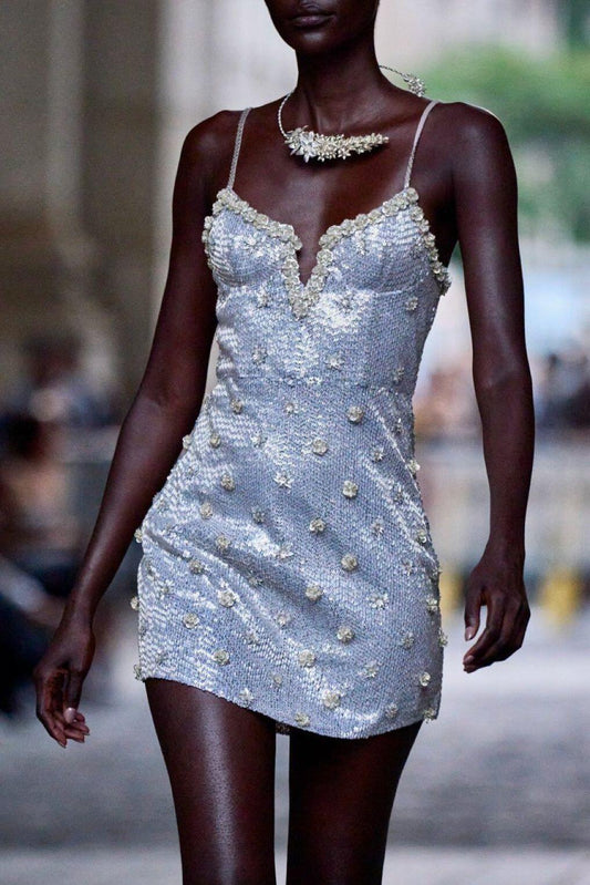 Glamorous Spaghetti Strap Sequin Beaded Sheath Short Birthday Dress,Blue Mini Homecoming Dress SP3289