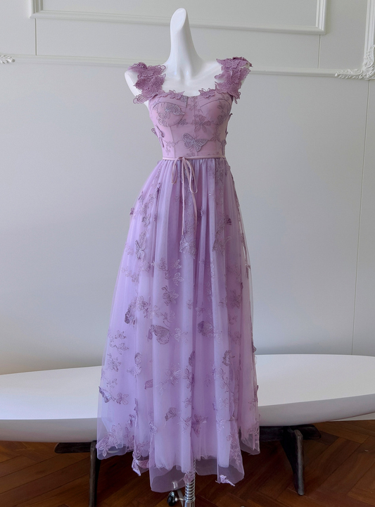 Pretty Purple Tulle Butterfly Straps Short Homecoming Dress Birthday Outfits Y8823