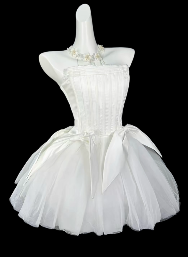 Sweet Pink Satin Tulle Bow A Line Short 7th Grade Homecoming Dress,Strapless Mini Prom Dress SP3527