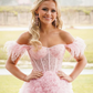 Pink Tulle Ruffled Gown,Tulle Prom Dress,Corset Tulle Evening Dress Y6093