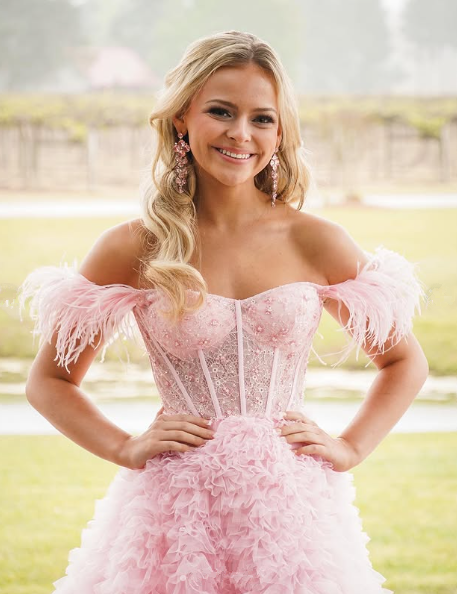 Pink Tulle Ruffled Gown,Tulle Prom Dress,Corset Tulle Evening Dress Y6093