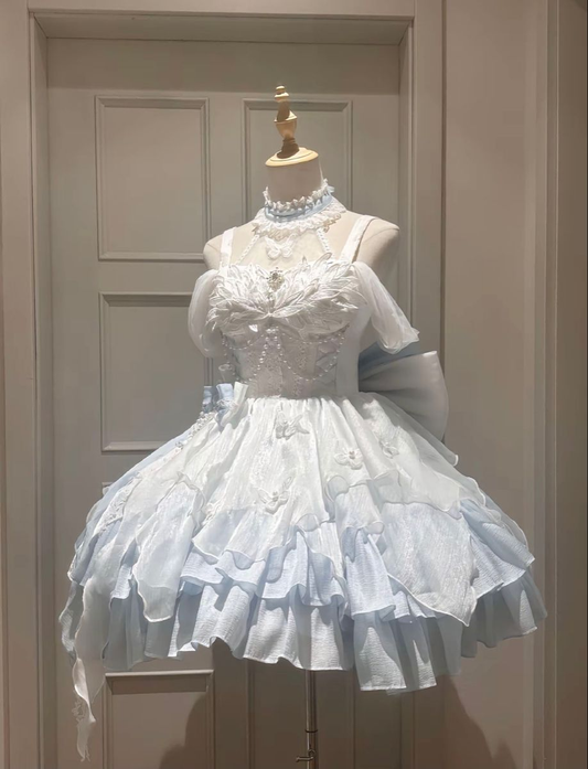 Classy Spaghetti Straps Light blue Chiffon Appliques Short 15th Birthday Dress Formal Homecoming Dress Y9875