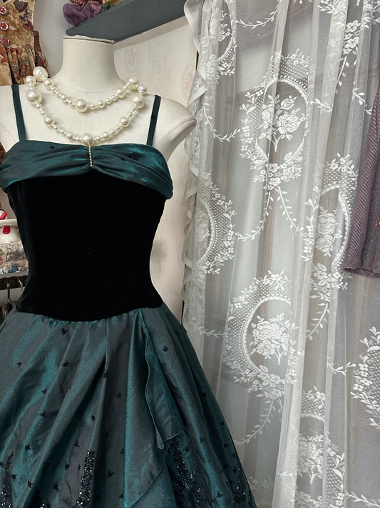 Vintage Dark Green Satin A Line Homecoming Dress Elegant Straps Birthday Outfits Y9013