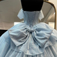 Sweet Light Blue Off-the-Shoulder Quinceañera Dress Ball Gown With Bow SP570