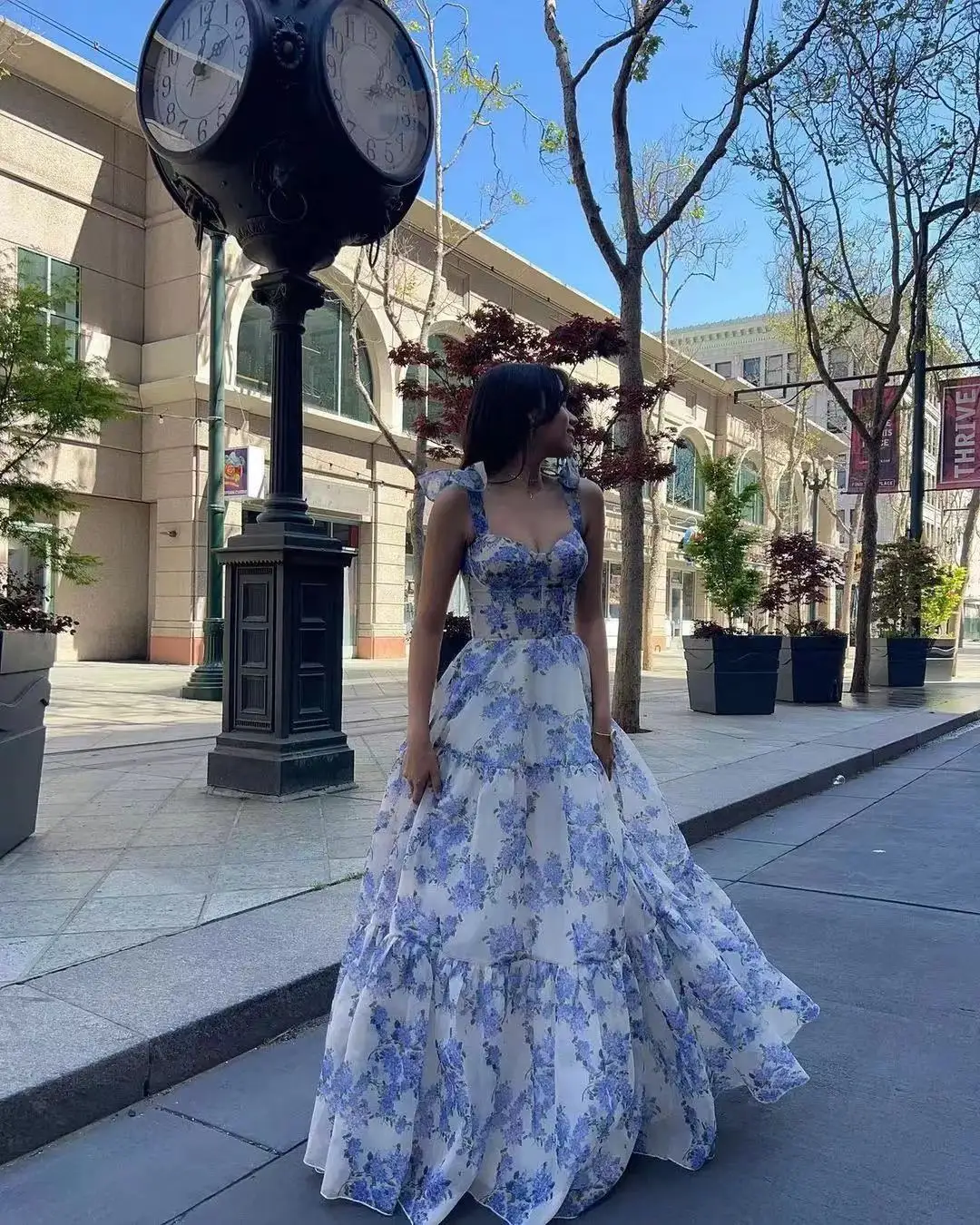 Flower Pattern Prom Dress Spaghetti Strap Princess Formal Occasion Dresses A-line Party Dress Y2722