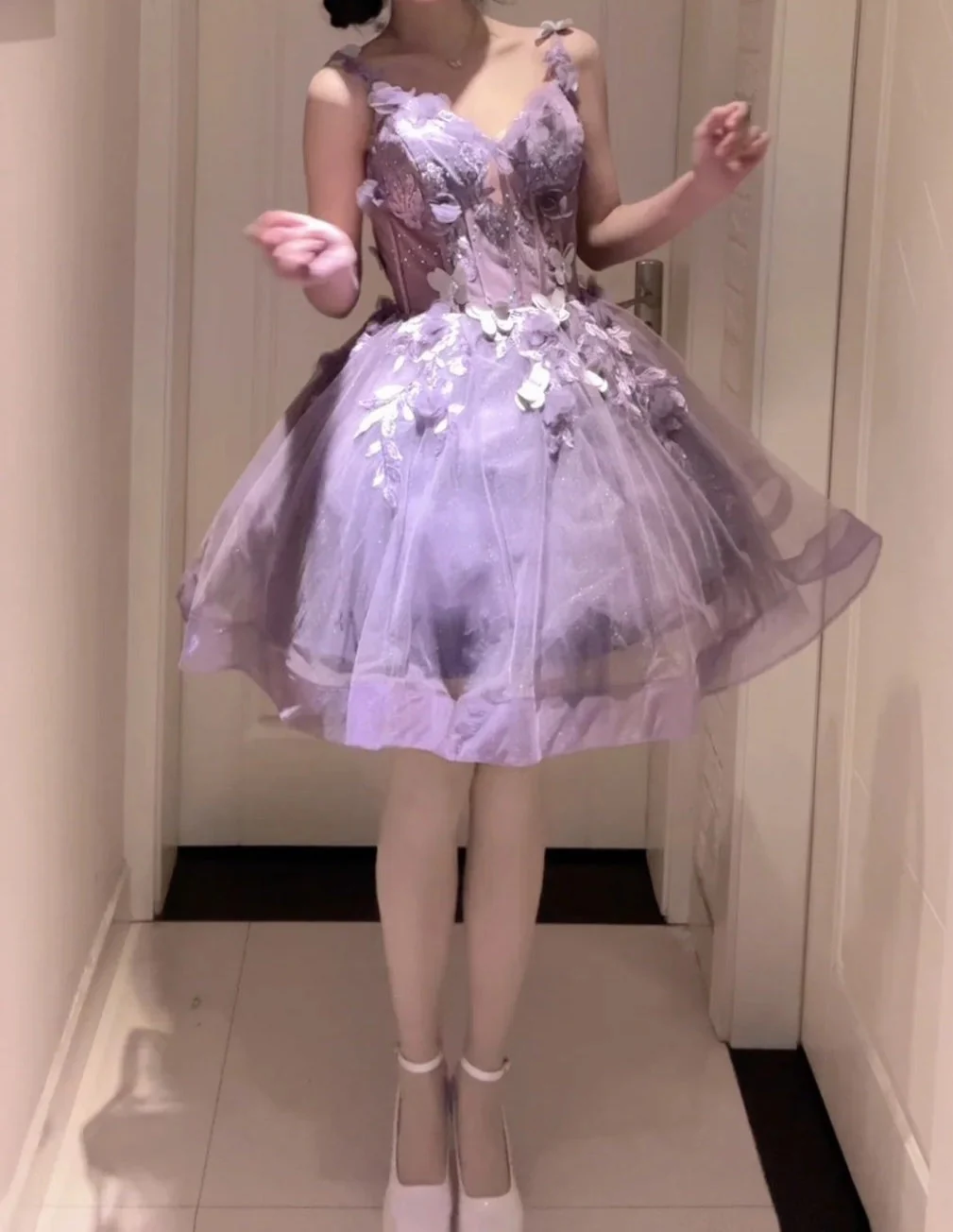 Fashion Purple Tulle Appliques Short Graduation Homecoming Dress Short Prom Dress Cocktail Dress SP3791