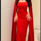 red satin mermaid evening dress with veil Saudi Arabia prom dresses party dresses Y5030