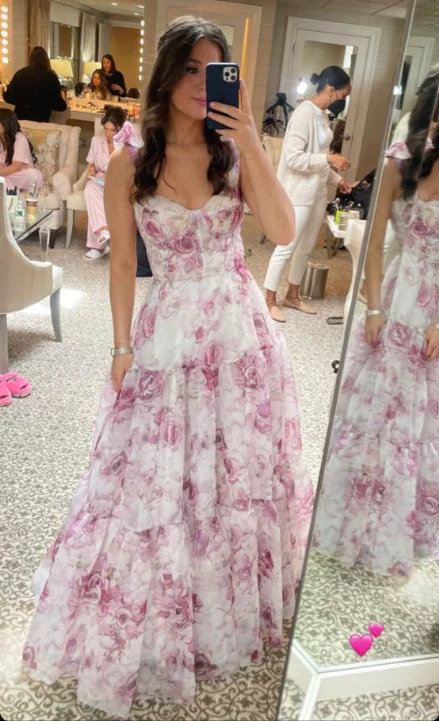 Charming A-line Floral Print Prom Dress,Senior Prom Gown Y5891