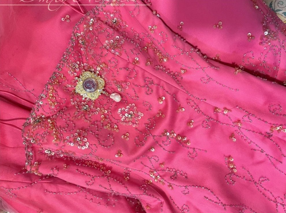 Charming Spaghetti Straps Satin Beaded Mermaid Prom Dress Hot Pink Long Party Dress SP409