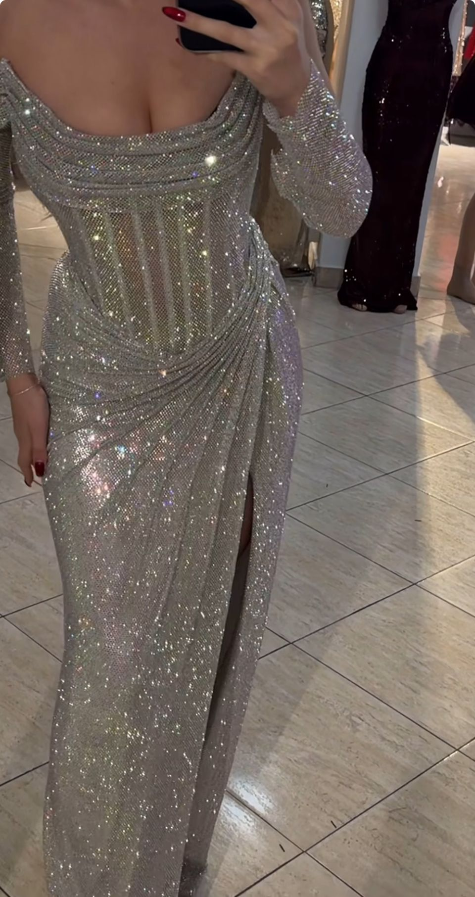 Sparkly Off The Shoulder Sequin High Slit Long Evening Gown,Silver Mermaid Party Dress SP2594