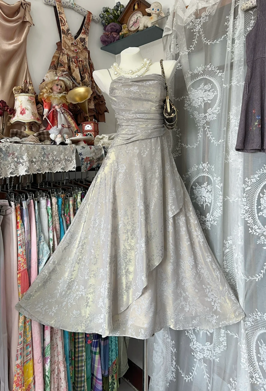 Vintage Spaghetti Straps Satin Print Floral A Line Birthday Outfits Homecoming Dress Y9005