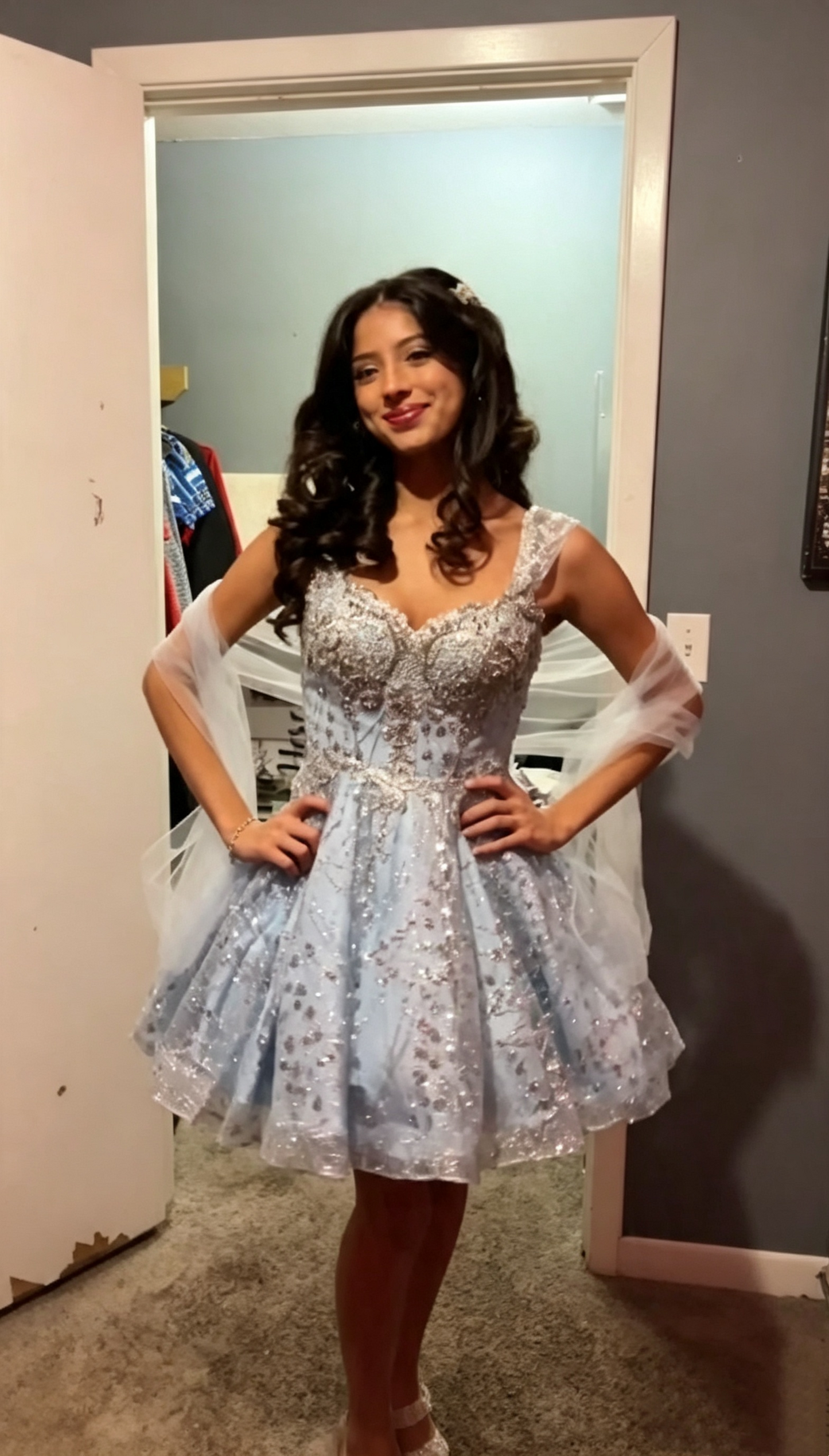 Elegant Spaghetti Straps Blue Tulle Sequin Beaded A Line Short Homecoming Dress Birthday Outfits SP3301