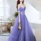 Purple Sweetheart Neck Tulle Long Prom Dress, Purple Formal Evening Graduation Dress Y5873