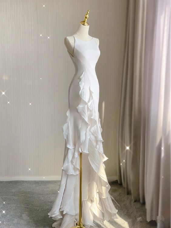 Charming White Wedding Dress,Sleeveless Bridal Dress Y2066