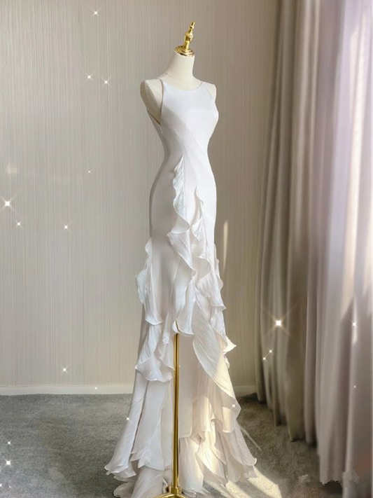 Charming White Wedding Dress,Sleeveless Bridal Dress Y2066