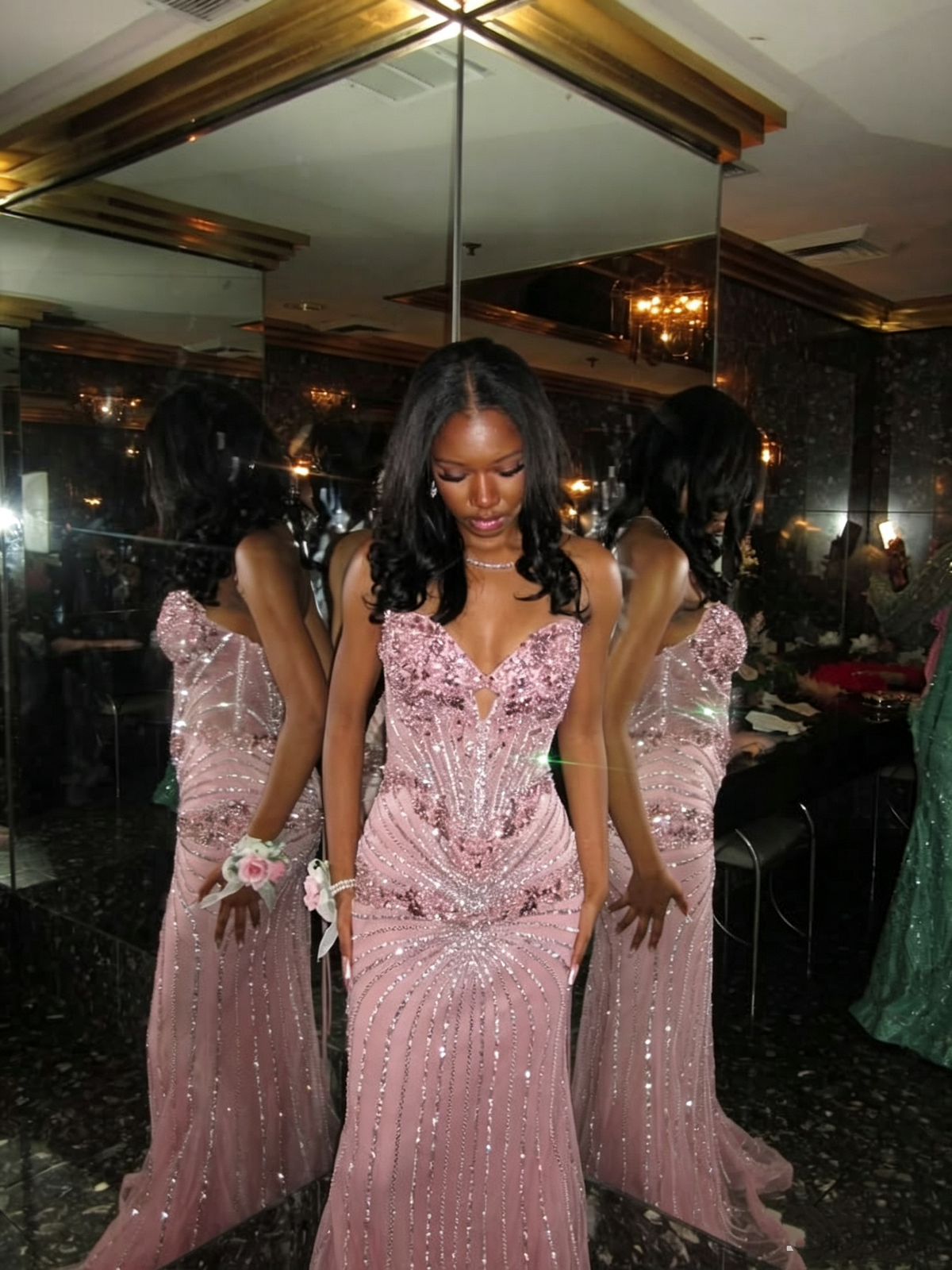 Gorgeous Pink Tulle Beaded Mermaid Long Party Dress Birthday Prom Dress SP3716