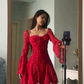 Sexy Red Lace Trumpet Sleeves Homecoming Dress Party Dress Y7655