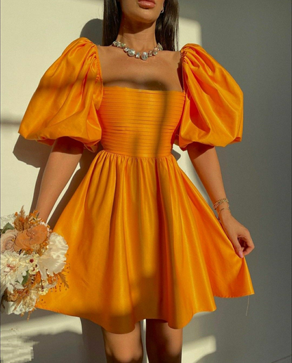 Retro Style Orange Puff Sleeve A-line Homecoming Dress,Orange Cocktail Dress Y5064