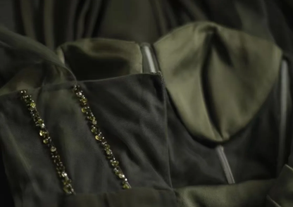 Vintage Green Satin Beaded Slit Mermaid Long Wedding Guest Dress Evening Dress SP1237