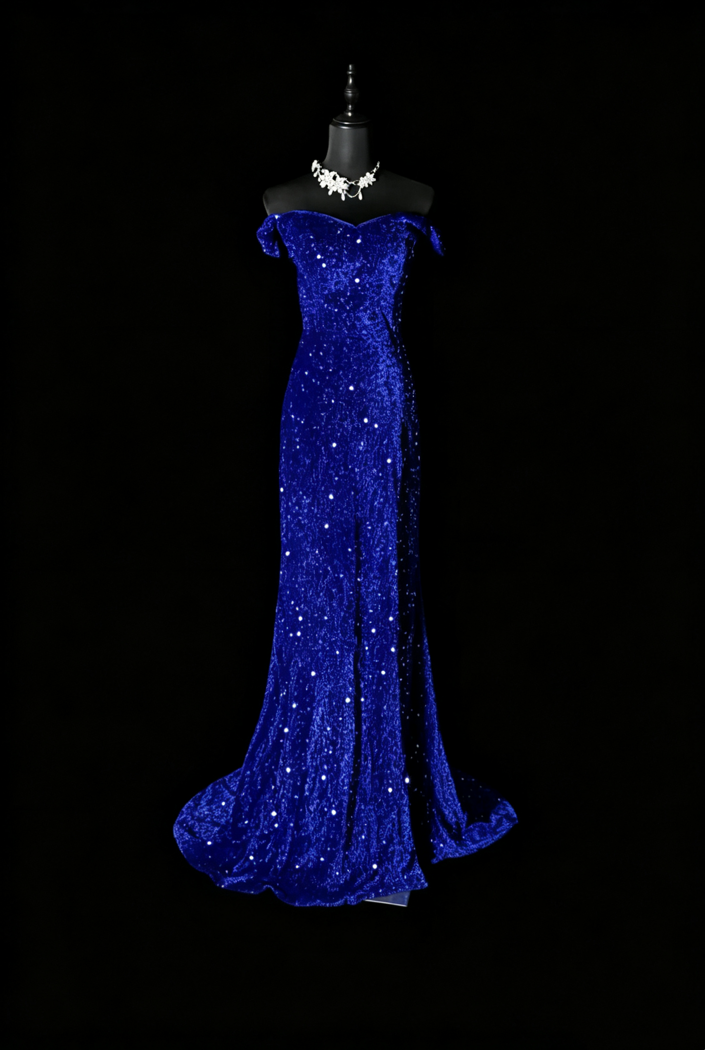 Sparkly Royal Blue Sequin Mermaid Party Dress,Off The Shoulder Long Wedding Guest Dress SP3161