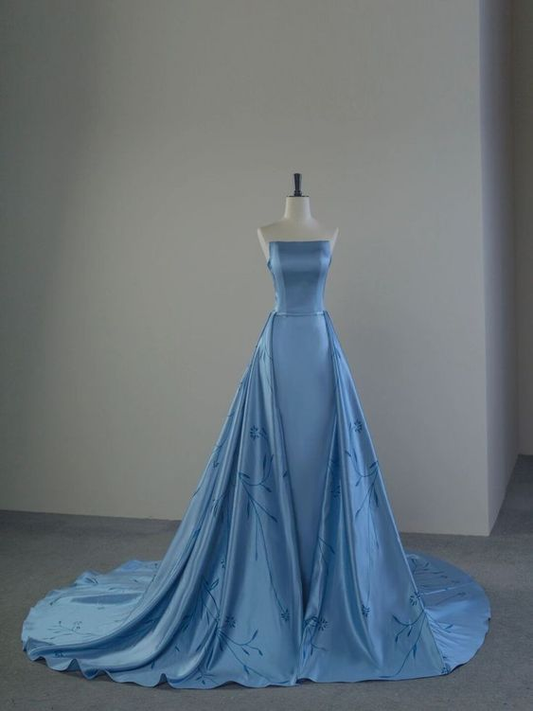 Charming Blue Strapless Prom Dress,Blue Evening Dress Y6683