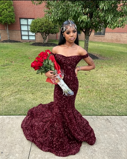 Black Sequins Mermaid Prom Dress,Shiny Black Prom Gown Y6115