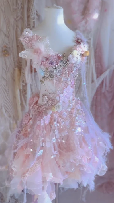 Pretty Lace Sequin Appliques Chiffon Pink Short 20th Birthday Outfits Homecoming Dress Y9887