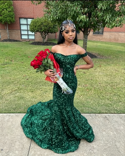 Black Sequins Mermaid Prom Dress,Shiny Black Prom Gown Y6115