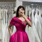 Fuchsia Off The Shoulder Satin Long Sexy Prom Dress With Pocket Y5149