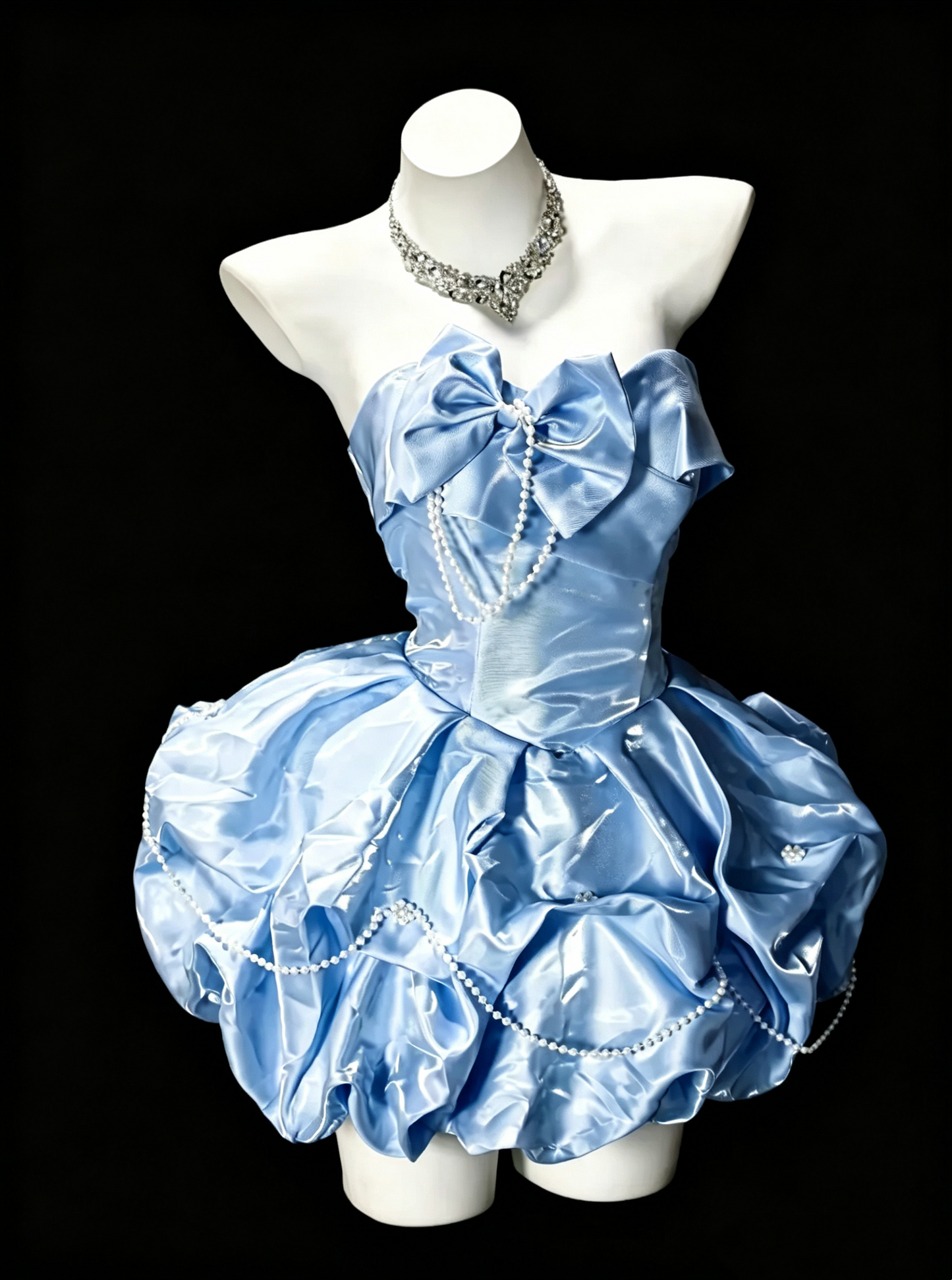 Pretty Blue Strapless Satin Pleated A Line Short 9th Grade Homecoming Dress,Mini 16th Birthday Outfits SP3166