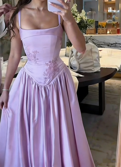 Pink Elegant A-Line Spaghetti Strap Satin Long Evening Dress Prom Dress Y7820