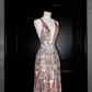 Luxury Deep V Sequin Backless Long Evening Dress Formal Prom Dress Y8683