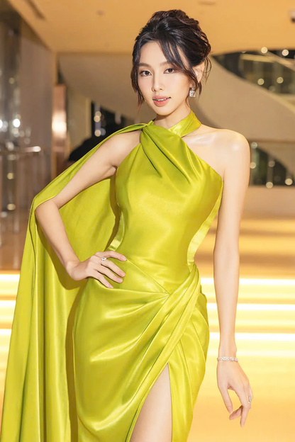 Gorgeous Green Halter Satin Slit Mermaid Prom Dress,Long Evening Dress Y8562
