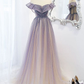 Purple A-line Prom Dresses for Women Tulle Long Evening Dresses Y5838
