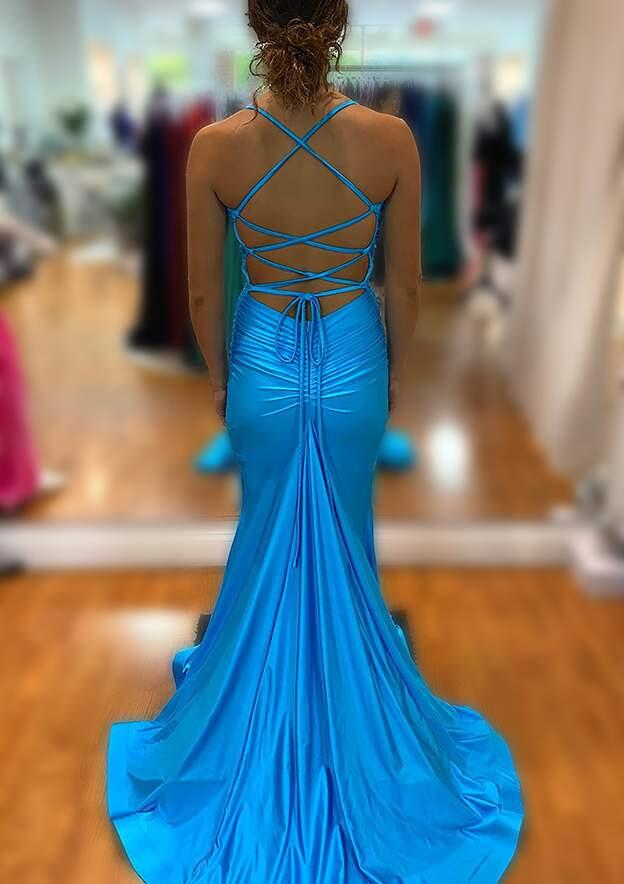 Elegant Blue V Neck Prom Dress With Split,Blue Formal Dress Y5894