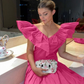 Chic A-line V Neck Pink Evening Dress,Pink Formal Dress Y6131