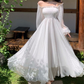 White Fairy Dress, A-line Long Sleeves Prom Dress,Summer Party Dress Y5586