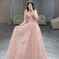 Pink A-Line Tulle Long Prom Dress, Cute Pink Graduation Dress Y7009