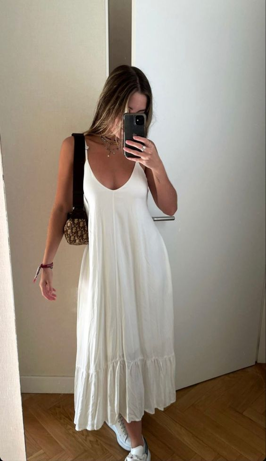 Simple White Sleeveless Prom Dress,White Maxi Dress Y7110