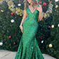 Glitter V-Neck Green Long Mermaid Prom Dress,Green Evening Dress Y6205